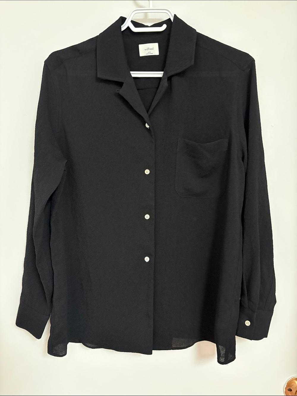 Wilfred XXS Black Long-Sleeve Camp-Collar Button-Down Shirt